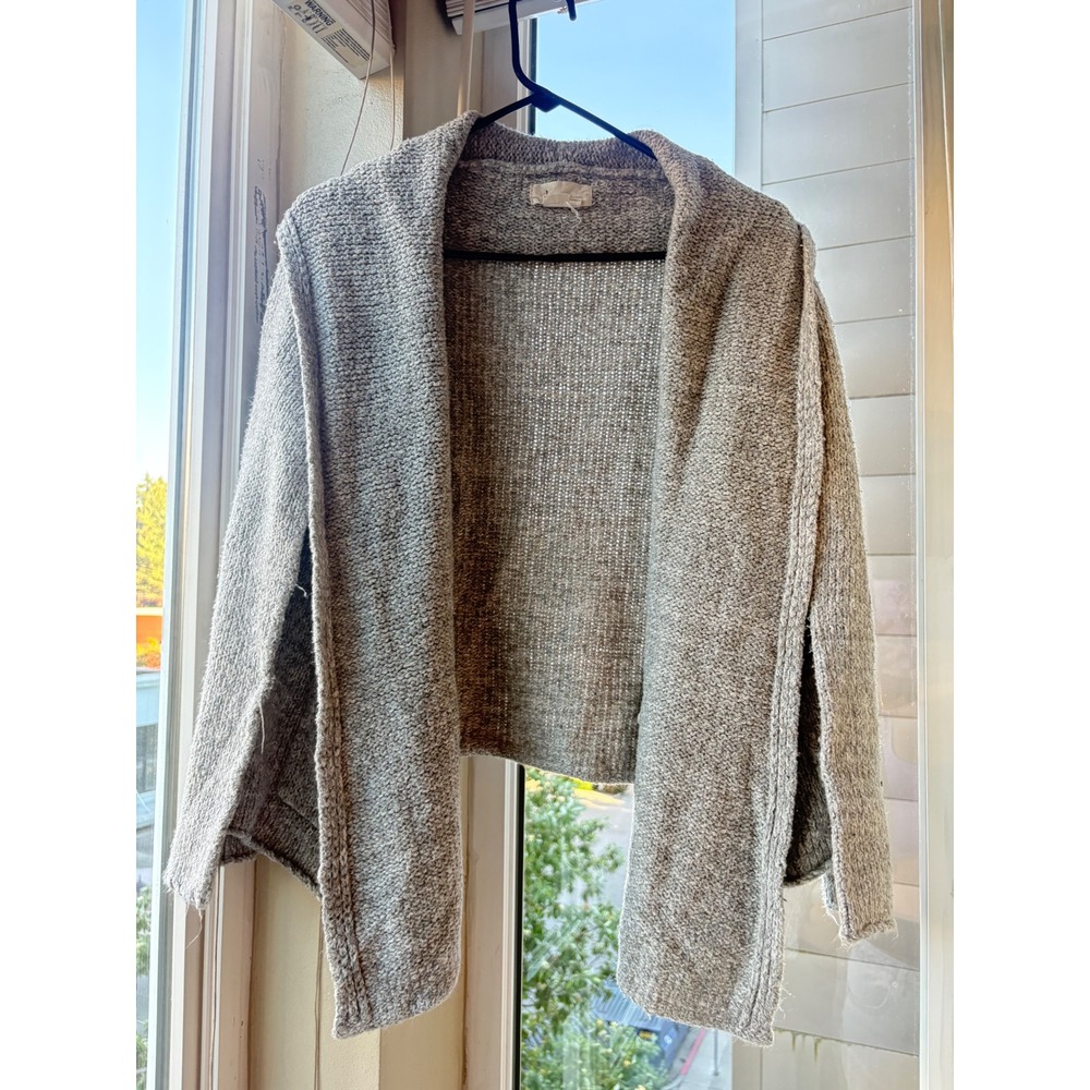 Anthropologie Cardigan Grey Chunky Knit Open Front Shawl Collar Pockets Petite S